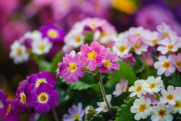 Fototapeta premium Close-up of delicate pink, purple, and white flowers blooming in a garden