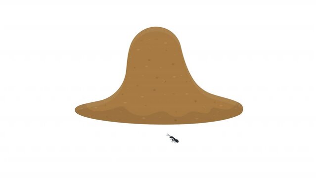 Anthill. Animation insect ant, alpha channel. Cartoon