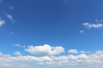 panorama of blue sky with white clouds and space for text