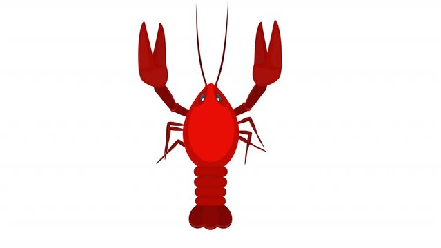 River crayfish. Animation animal lobster, alpha channel. Cartoon