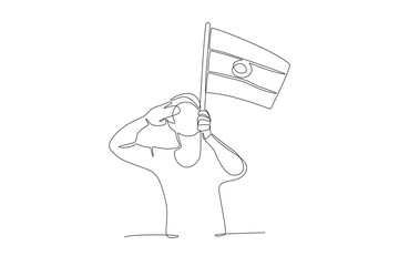 Man saluting the Indian flag. India independence day concept one-line drawing