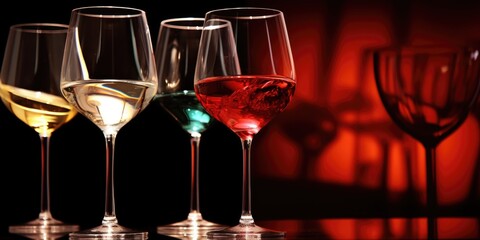 A still life image of three glasses of wine placed on a table - Powered by Adobe