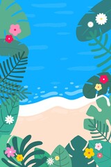 여름 배경화면 트로피칼 열대잎 바다 테두리 일러스트