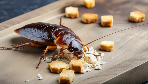 Cockroach on wooden background