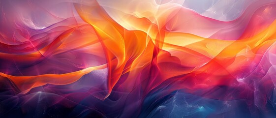 Fototapeta premium Abstract Colorful Flowing Fabric-Like Waves in Vibrant Hues of Orange, Purple, and Pink with a Soft Gradient Background