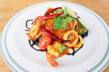 Tom Yum Seafood Black Spaghetti