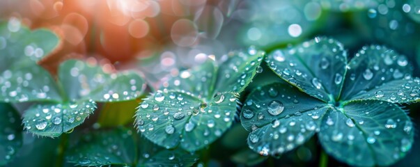 Shimmering Dew on Shamrock Leaves - Essence of Spring's Luck Generative AI