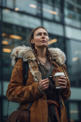 Fototapeta premium Enchanting Viking Woman Portrait., Modern days Viking, A way of life, call of the wild, A new kind of beauty.