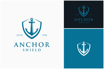 Anchor Nautical Ship Sailor Yacht Shield Protection Security Vector Logo Design Illustration