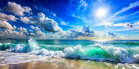 Naklejka premium ビーチに打ち寄せる波