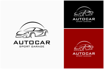 Abstract Sports Car Supercar Automotive Auto Detailing Line Art Vector Logo Design Illustration