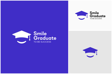 Education Study School Graduate Cap Smile Happy Successful Vector Logo Design Illustration