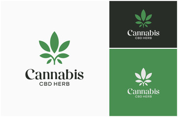 Cannabis CBD Hemp Marijuana Ganja Sativa Weed Leaf Leaves Simple Vector Logo Design Illustration
