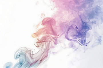 A mesmerizing display of colored smoke swirling gracefully against a pristine white background, creating a captivating visual effect.