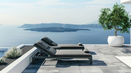 Fototapeta premium Aegean Serenity: Lounging With a View of the Greek Islands