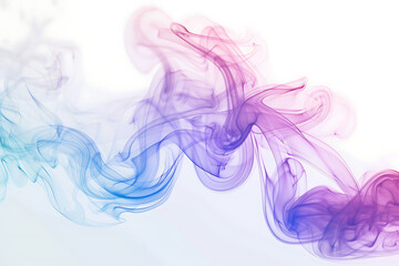 A mesmerizing display of colored smoke swirling gracefully against a pristine white background, creating a captivating visual effect.
