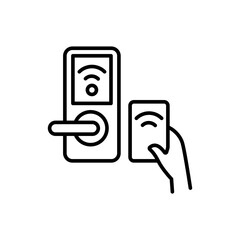 Door security outline icons, minimalist vector illustration ,simple transparent graphic element .Isolated on white background