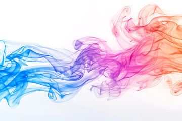 A mesmerizing display of colored smoke swirling gracefully against a pristine white background, creating a captivating visual effect.