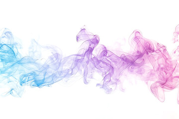 Fototapeta premium A mesmerizing display of colored smoke swirling gracefully against a pristine white background, creating a captivating visual effect.