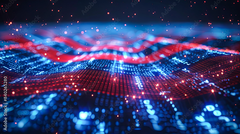 Poster abstract technology background with red and blue lights big data visualization digital wave futurist