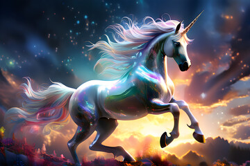 Mythical Unicorn Horse Enchanting Magical Mammal Fantasy Animal Concept sun light background