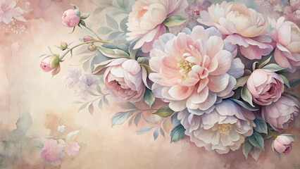 Vintage peonies flower watercolor background