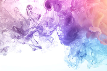 A mesmerizing display of colored smoke swirling gracefully against a pristine white background, creating a captivating visual effect.