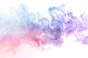 A mesmerizing display of colored smoke swirling gracefully against a pristine white background, creating a captivating visual effect.