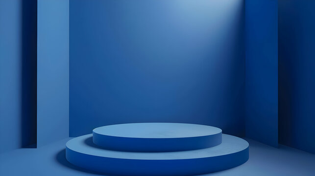 Podium background blue platform product 3d studio stage pedestal light Stand background product podium platform blue scene abstract floor room display minimal space wall backdrop m