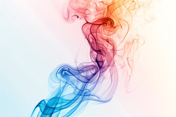 A mesmerizing display of colored smoke swirling gracefully against a pristine white background, creating a captivating visual effect.