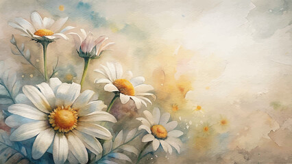 Vintage daisies flower watercolor background