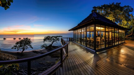 Tranquil Oceanside Pavilion at Dusk