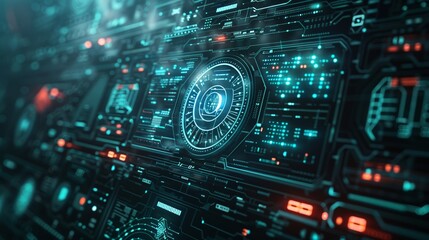 Futuristic interface with digital technology elements and HUD (heads-up display). Perfect for sci-fi themes, technology, and cyber concepts.