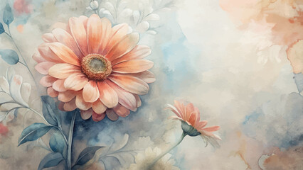 Vintage gerbera daisies flower watercolor background