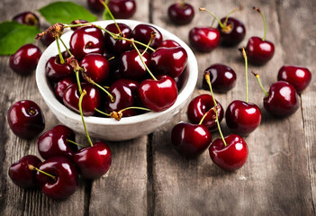 cherries on a table