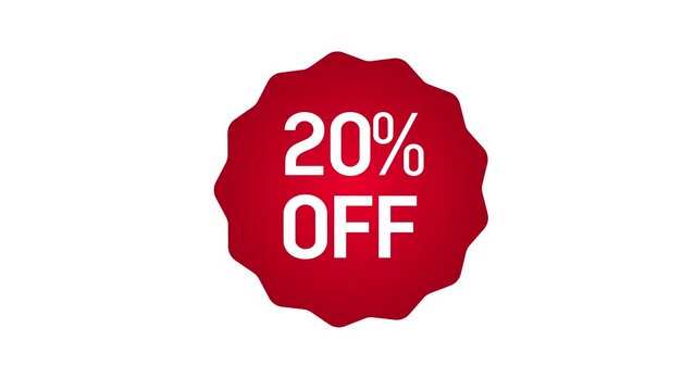Red sticker 20% off  animation, Label sale 20% off animation 4k	
