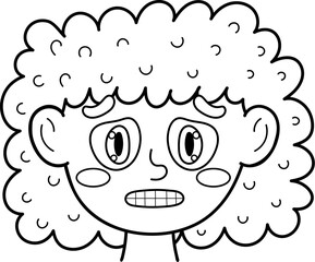 Nervous girl black and white face. Scared kid clipart in outline. Depression emotion. Emotional expression head close-up. Vector illustration