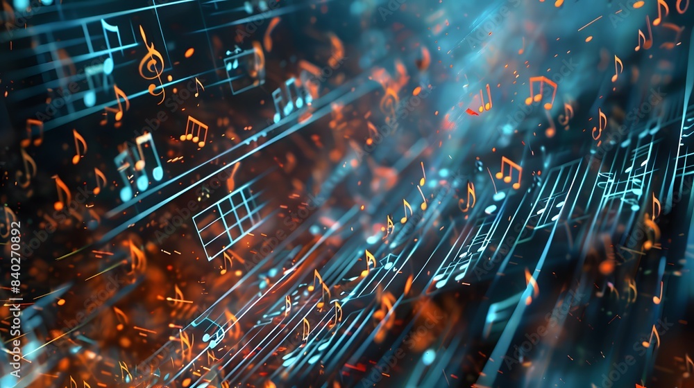 Poster a colorful image of musical notes is displayed on a screen. the notes are arranged in a way that cre
