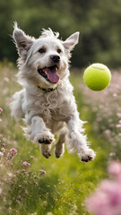 chien balle tennis