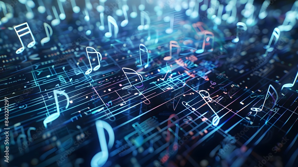 Poster a colorful image of musical notes is displayed on a screen. the notes are arranged in a way that cre
