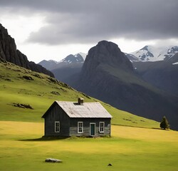Obraz premium swiss mountain village, landscape, alps, nature, mountains, sky, grass, hut, alpine, summer, meadow, village, switzerland