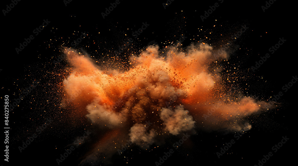 Poster capturing the dynamic energy of an orange and black powder explosion in high-speed motion