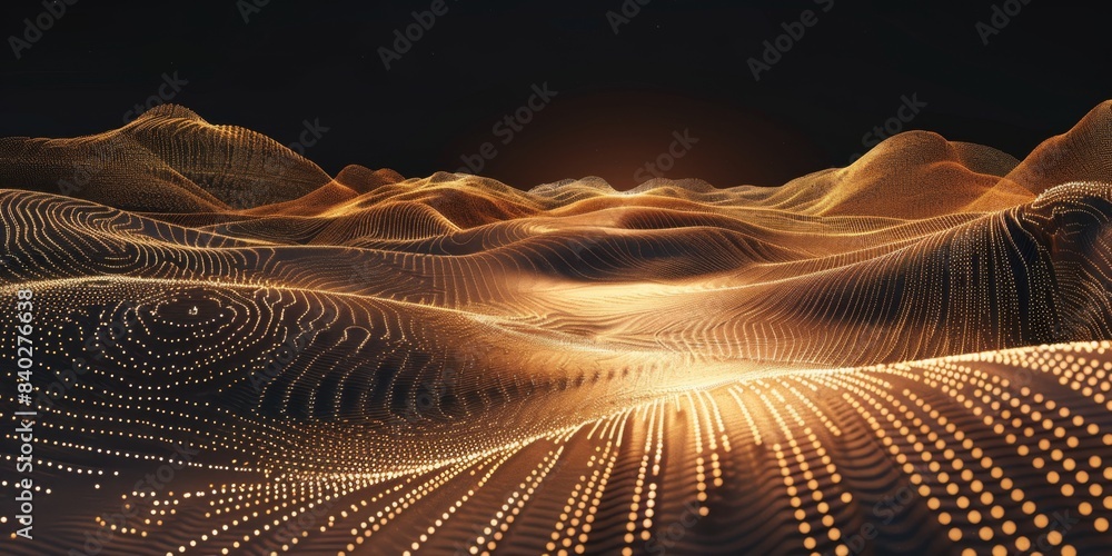 Poster abstract desert landscape with glowing lines and dots