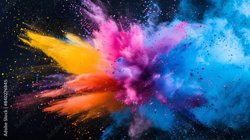Poster Dynamic burst of colored dust, creating a vivid abstract effect