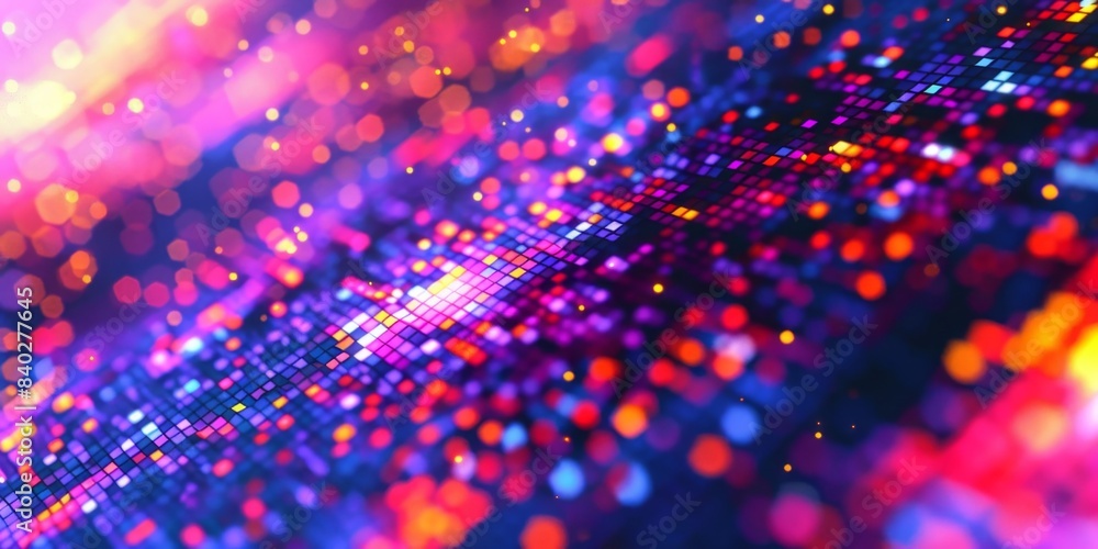 Poster Vibrant Pixelated Pattern With Colorful Bokeh and Lights
