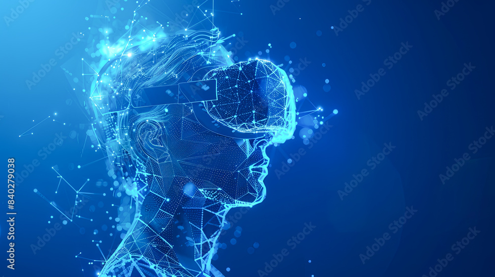 Poster 3d rendering of artificial intelligence in virtual reality concept on blue background