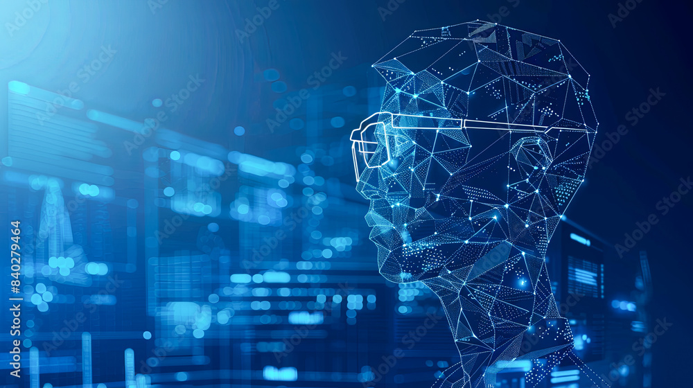 Aufkleber abstract polygonal head on blue background. artificial intelligence concept. 3d rendering