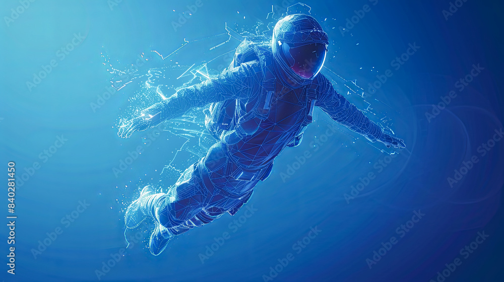Poster astronaut in outer space against blue background. 3d rendering
