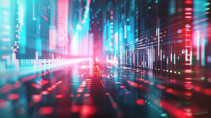 anaglyphic holographic of A photorealistic image of a currency exchange, with a glowing, holographic statistical graph appearing above the exchange, symbolizing the global exchange of currencies and