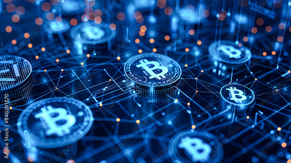 Poster bitcoin digital currency background. cryptocurrency concept. 3d rendering